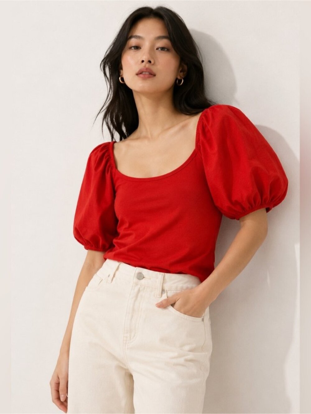 H&M Red Puff Sleeve Top — Size S